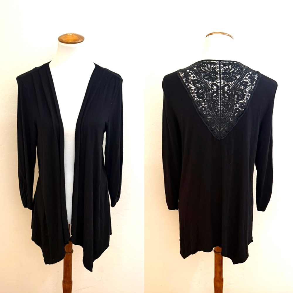 Apt. 9 Black Open-Front Cardigan with Lace Detail
